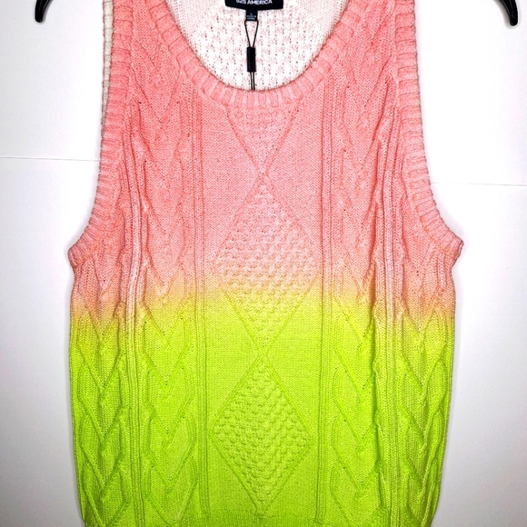 525 America Sweaters - Granola girl, light academia, womens apple green and salmon pink vest.